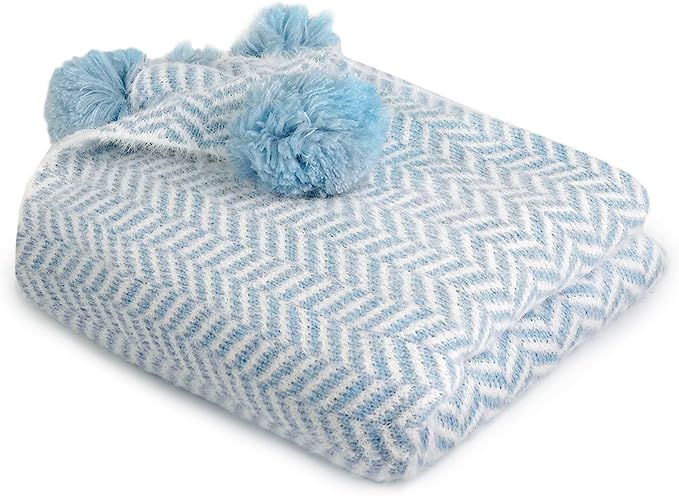 Soft Fluffy Throw Blanket with Pompom Fringe, Cozy Knit Pom Pom Blanket for Couch Bed and Sofa, L... | Amazon (US)