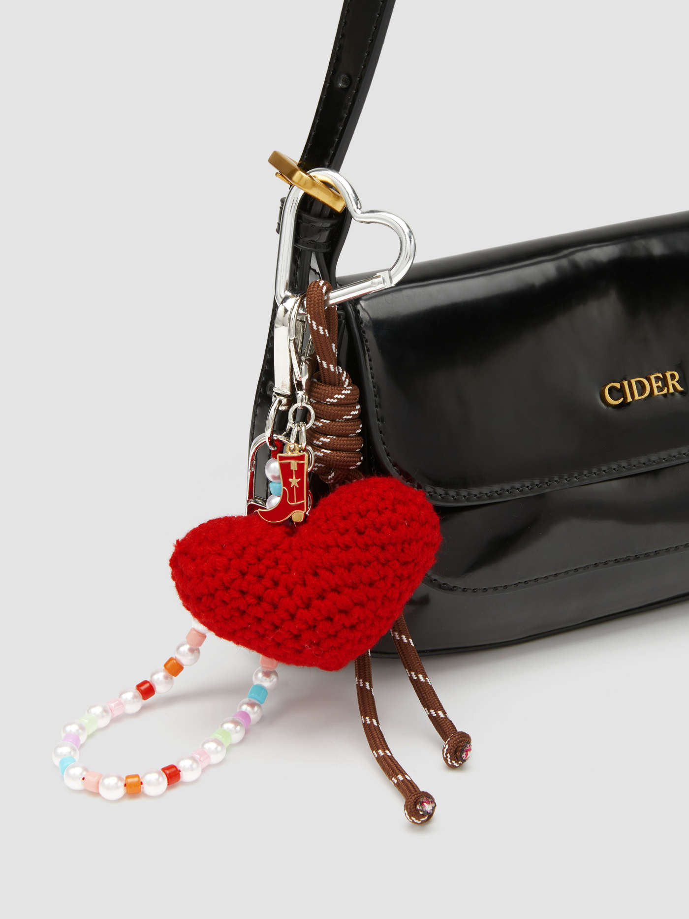 HEART & BOOTS & FAUX PEARL CHAIN BAG CHARM | Cider