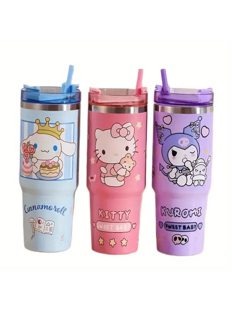 Sanrio 1 Stück Sanrio Hello Kitty Kuromi Isolierbecher - 30oz 900ml Edelstahl mit Strohhalm, tra... | SHEIN