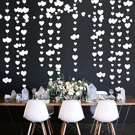 52Ft Valentines Day White Heart Garland White Pearl Hanging Paper Love Heart Streamer Banner for ... | Amazon (US)