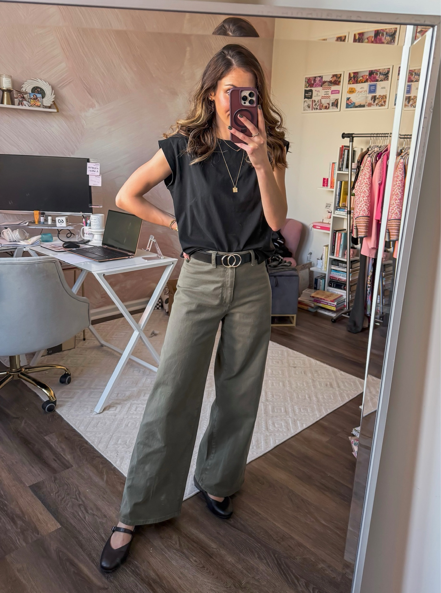 Fall office outfit 

Layered necklaces // designer look for less belt // casual workwear outfit // black ballet flats // target outfit // wide leg pants 

#LTKWorkwear #LTKShoeCrush #LTKSeasonal