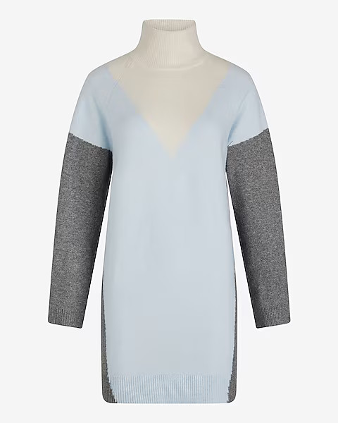Color Block Turtleneck Mini Sweater Dress | Express