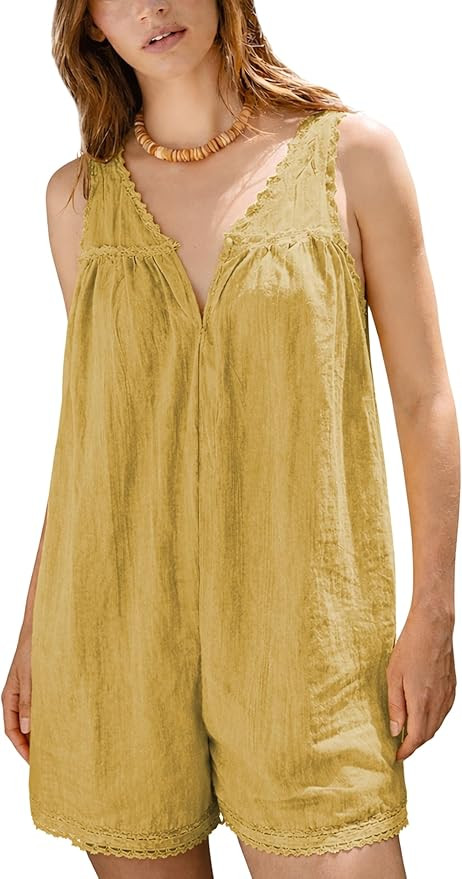 Womens Easton Lace Trim Romper Perfect for Summer and Casual Outfits | Amazon (US)