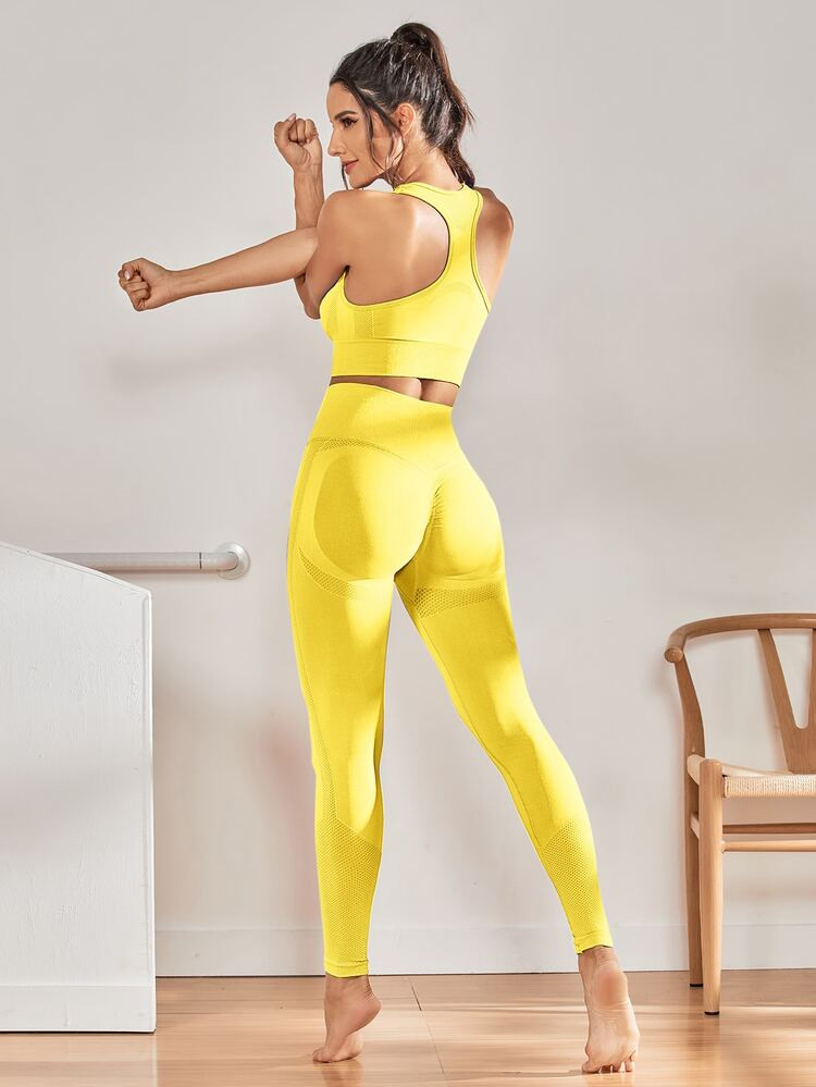 Seamless Racer Back Sports Bra & Sports Leggings | SHEIN