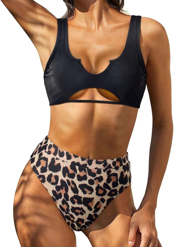 RUUHEE Women Cutout Cheeky High Waisted Tie Dye Sporty 2 Piece Bikini | Amazon (US)