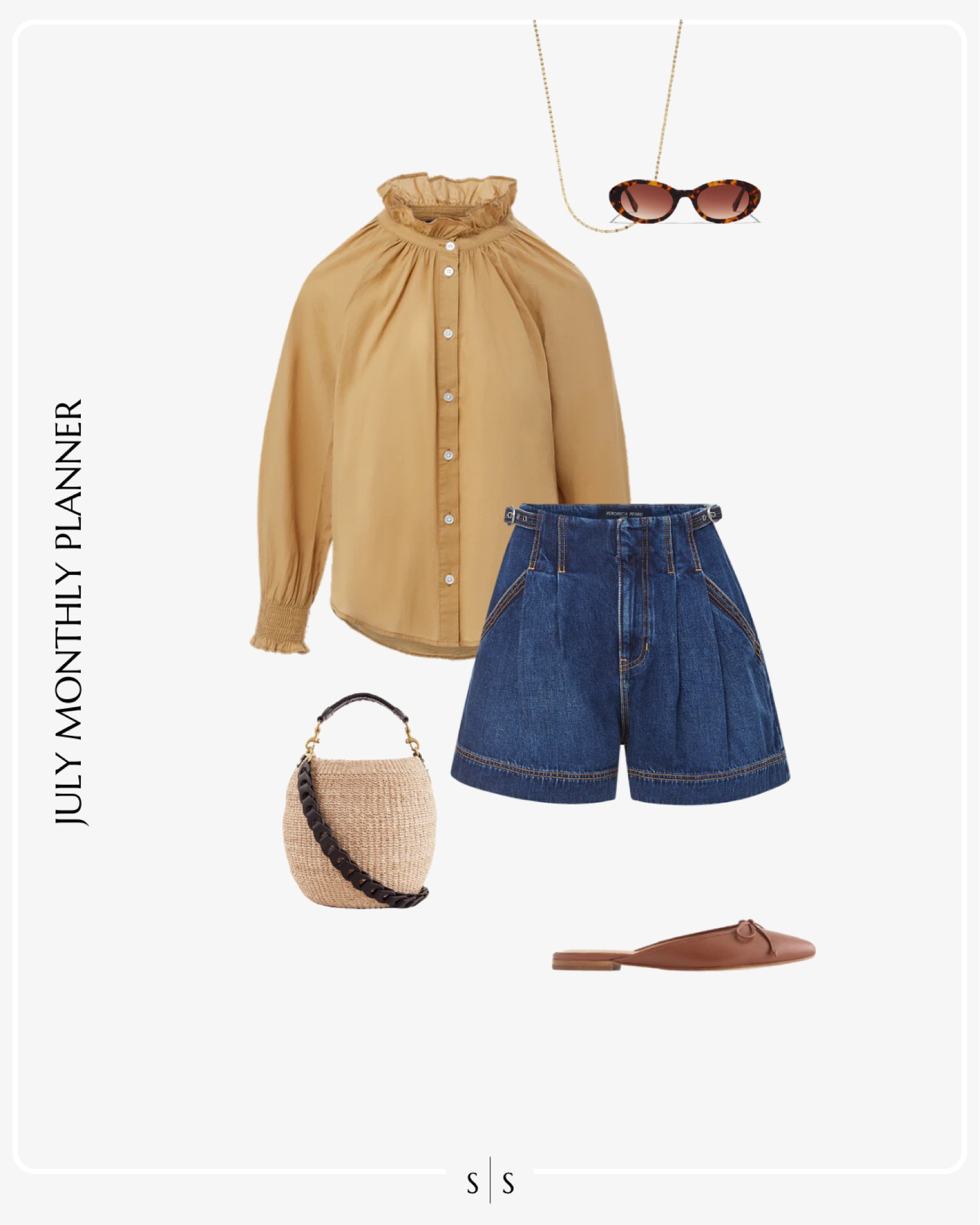 Monthly outfit planner JULY: Summer looks | breezy blouse, trouser denim shorts, mules, straw bucket bag, Summer accessories 

See the entire calendar on thesarahstories.com ✨ 


#LTKStyleTip