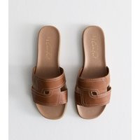 Women's Wide Fit Tan Faux Leather Woven Strap Sandals New Look | New Look (UK)