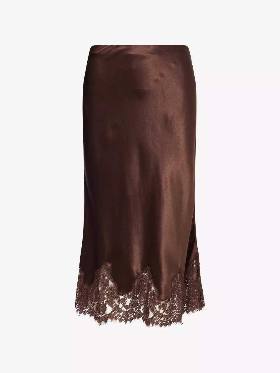 Carolina Lace-Trim Silk Midi Skirt | Selfridges