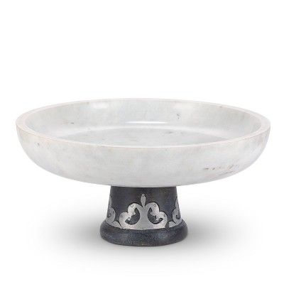 Gg Collection White Marble Bowl On Gray-washed Metal-inlay Pedestal : Target | Target