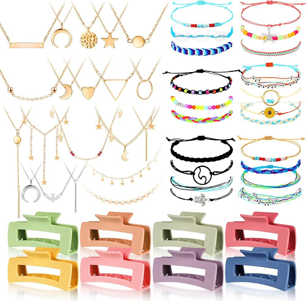 49 Pcs Women Accessories Surfer Wave string Friendship Bracelets Layered Choker Square Claw Hair ... | Amazon (US)