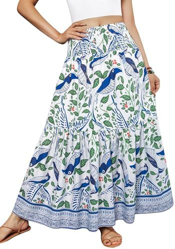 YHYJMY Women's Boho Skirt Elastic High Waist Pleated A-Line Flared Maxi Skirts Womens Flowy Long ... | Amazon (US)