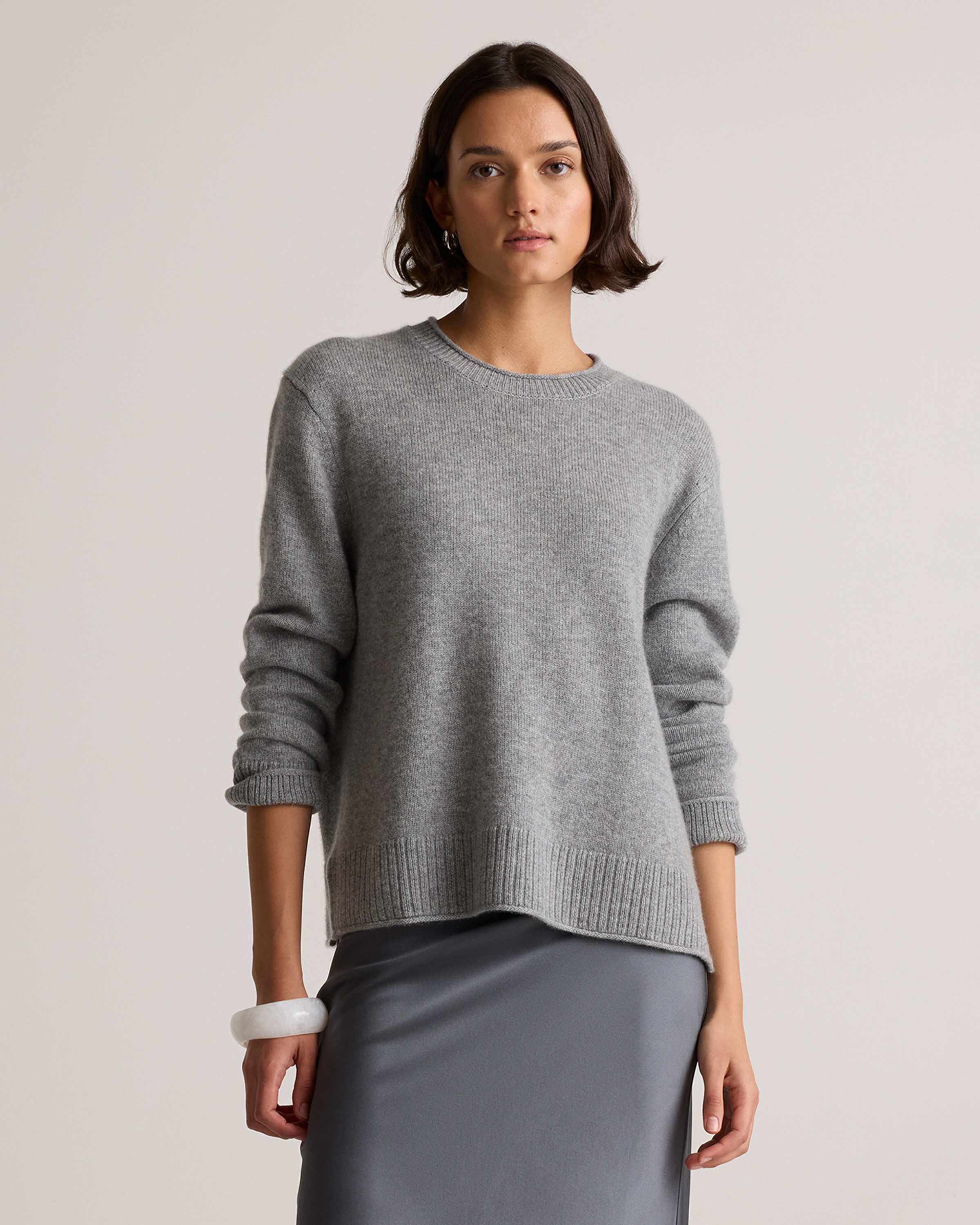 Quince | Women's Mongolian Cashmere Boxy Crewneck Sweater in Heather Grey, Size Large | Quince