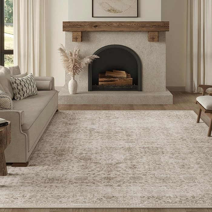 Fmfunctex 8x10 Washable Area Rug Beige Vintage Neutral Distressed Large Non Slip Carpet for Livin... | Amazon (CA)