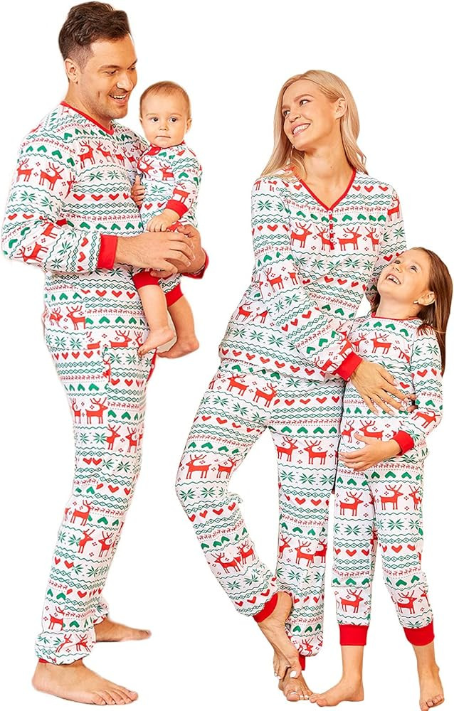 PopReal Christmas Pajamas for Family, Matching Family Christmas PJs Sets Blue Elk Tree Printed To... | Amazon (US)