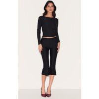 Black Stretch Woven Flared Capri Leggings | PrettyLittleThing US