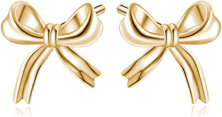 Reffeer Solid 925 Sterling Silver Bow Stud Earrings for Women Teen Girls Small Ribbon Stud Earrin... | Amazon (US)