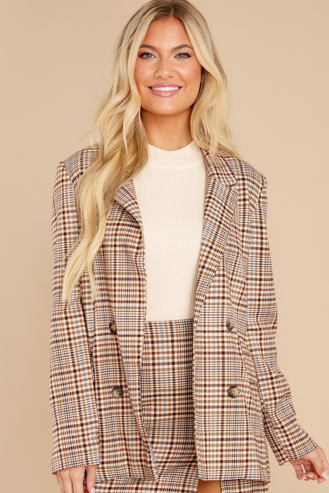 Just Good Business Olive Green Plaid Coat | Red Dress 