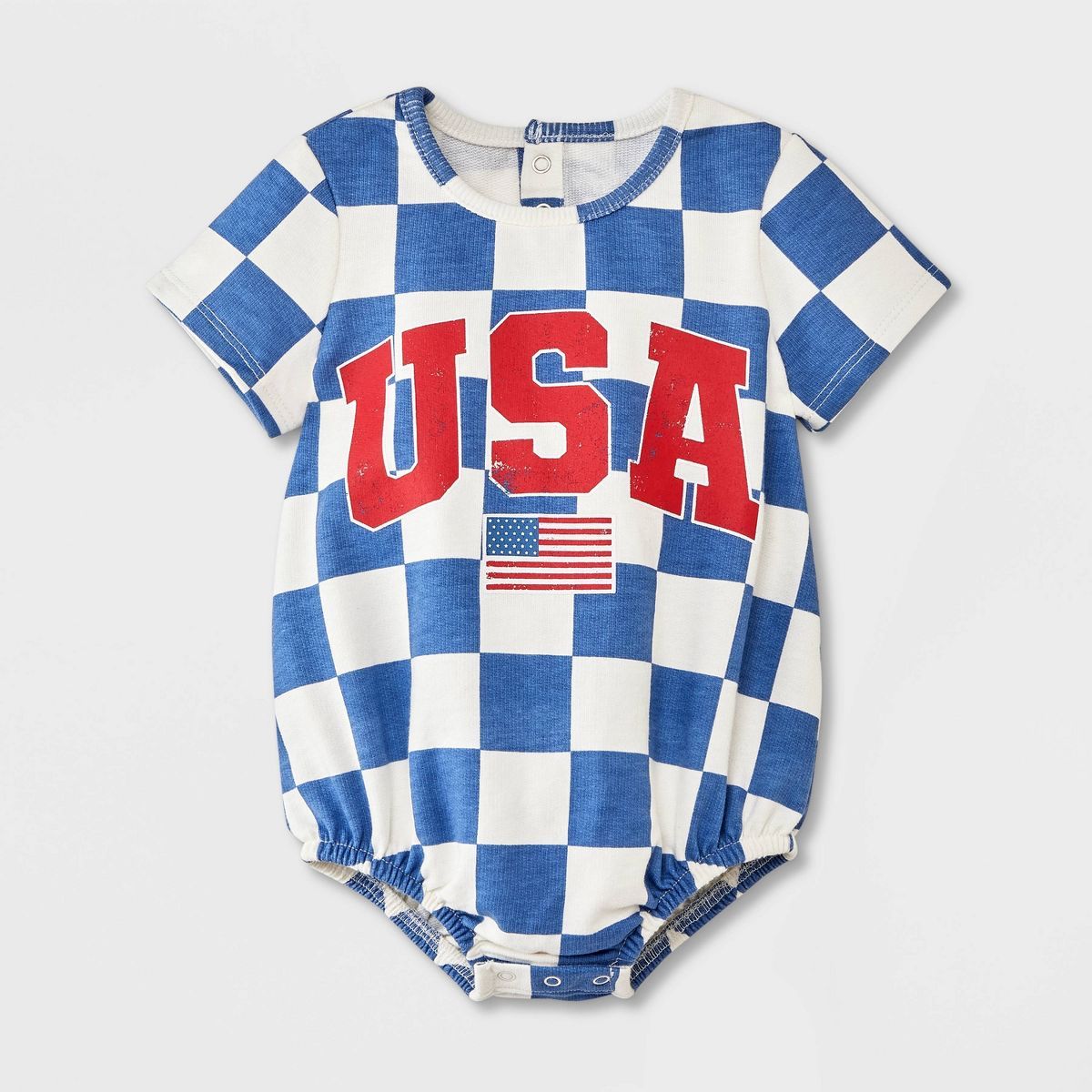 Baby Grayson Mini Americana Checkered Romper - Blue | Target