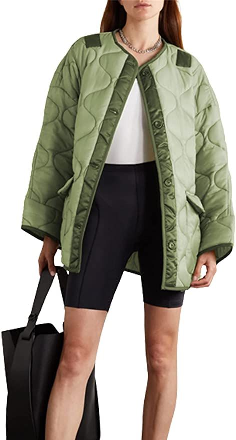 Xiaoxuemeng Women's Puffer Jacket Fashion Crewneck Single Breasted Padding Jacket Coats (Green-S)... | Amazon (US)