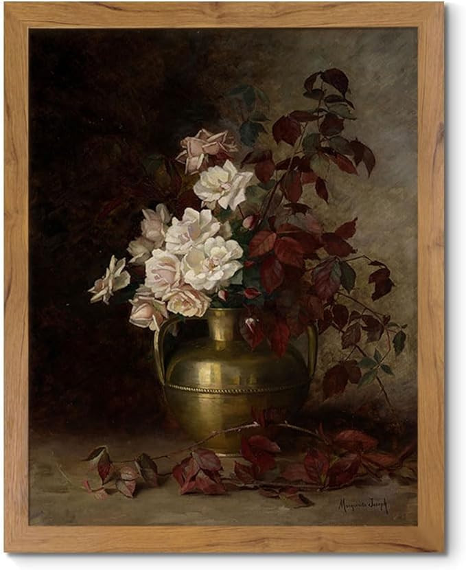 Framed Floral Wall Art Decor Poster Vintage Roses in Vase Picture Pink and White Blossom Flower W... | Amazon (US)