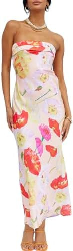 Realtix Satin Silk Backless Tube Tops Maxi Dress for Women Low Back Hollow Out Elegant Strapless ... | Amazon (US)