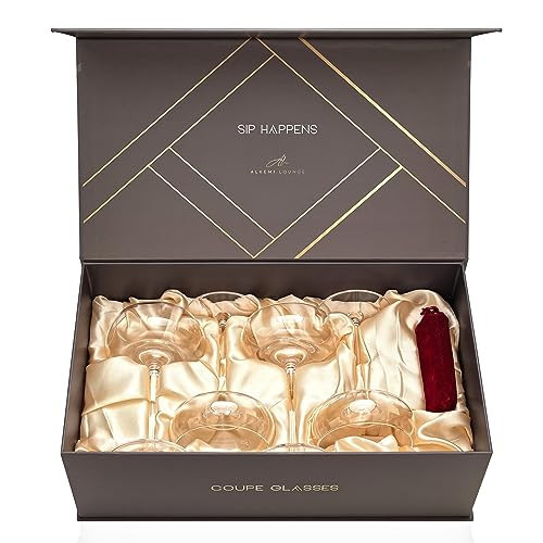 Alkemi Lounge Luxury Coupe Glasses Set of 4-8 Oz Coupe Glass Set with Garnish Picks - Handcrafted Glass Cocktail Glasses in Gift Box - Vintage Champagne Glasses, Martini Glasses - Fancy Bar Glasses | Amazon (US)