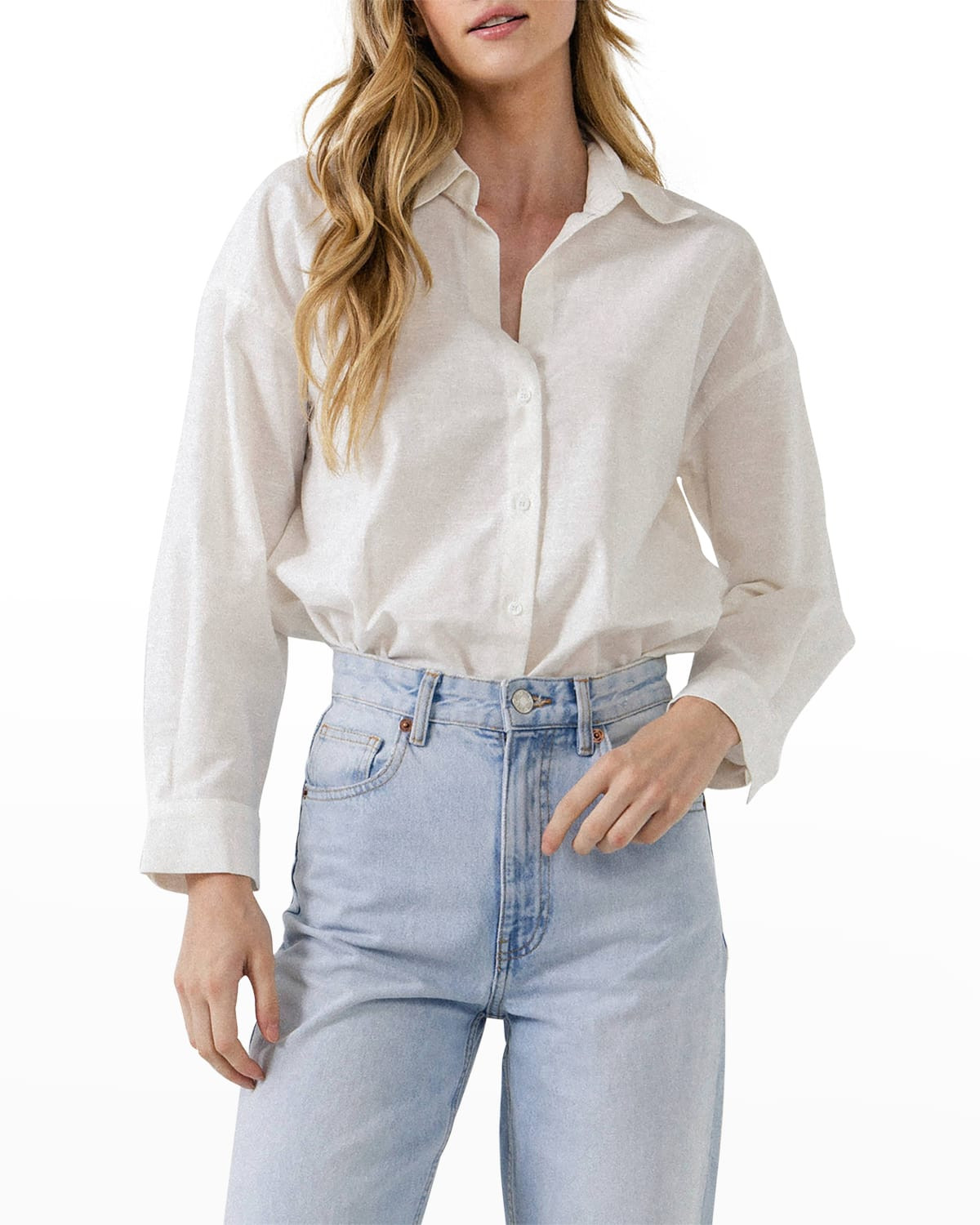 Oversized Linen Button-Front Shirt | Neiman Marcus