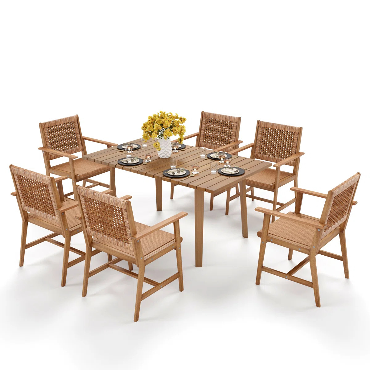Eldonna Acacia Patio Dining Set with Rectangular Table | Wayfair North America