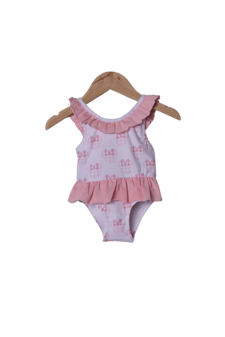 Pink Gingham Mouse Ruffle Swimsuit | The Smocked Flamingo
