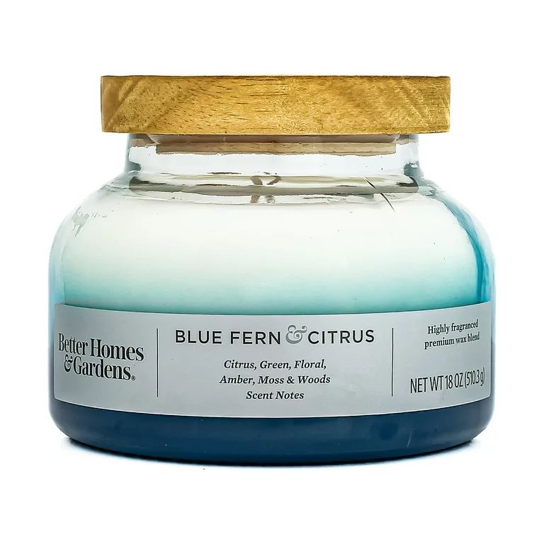 Better Homes & Gardens 18oz Blue Fern & Citrus Scented 2-Wick Ombre Bell Jar Candle | Walmart (US)