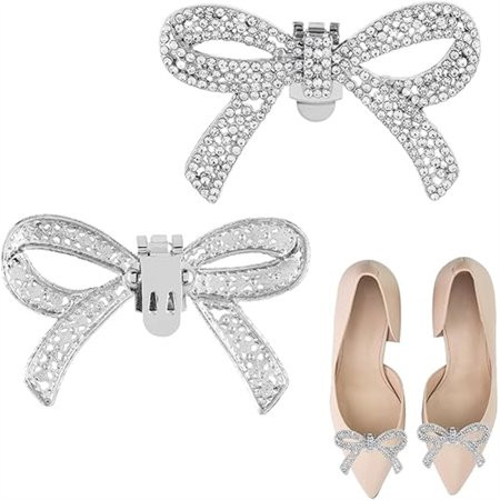 1 Pair Elegant Silver Shoe Clips Party Shoe Buckle Crystal Bow Shoe Buckles Detachable Classic Fashion Sparkling Bow Clips for Heels Shoe Accessories | Walmart (US)