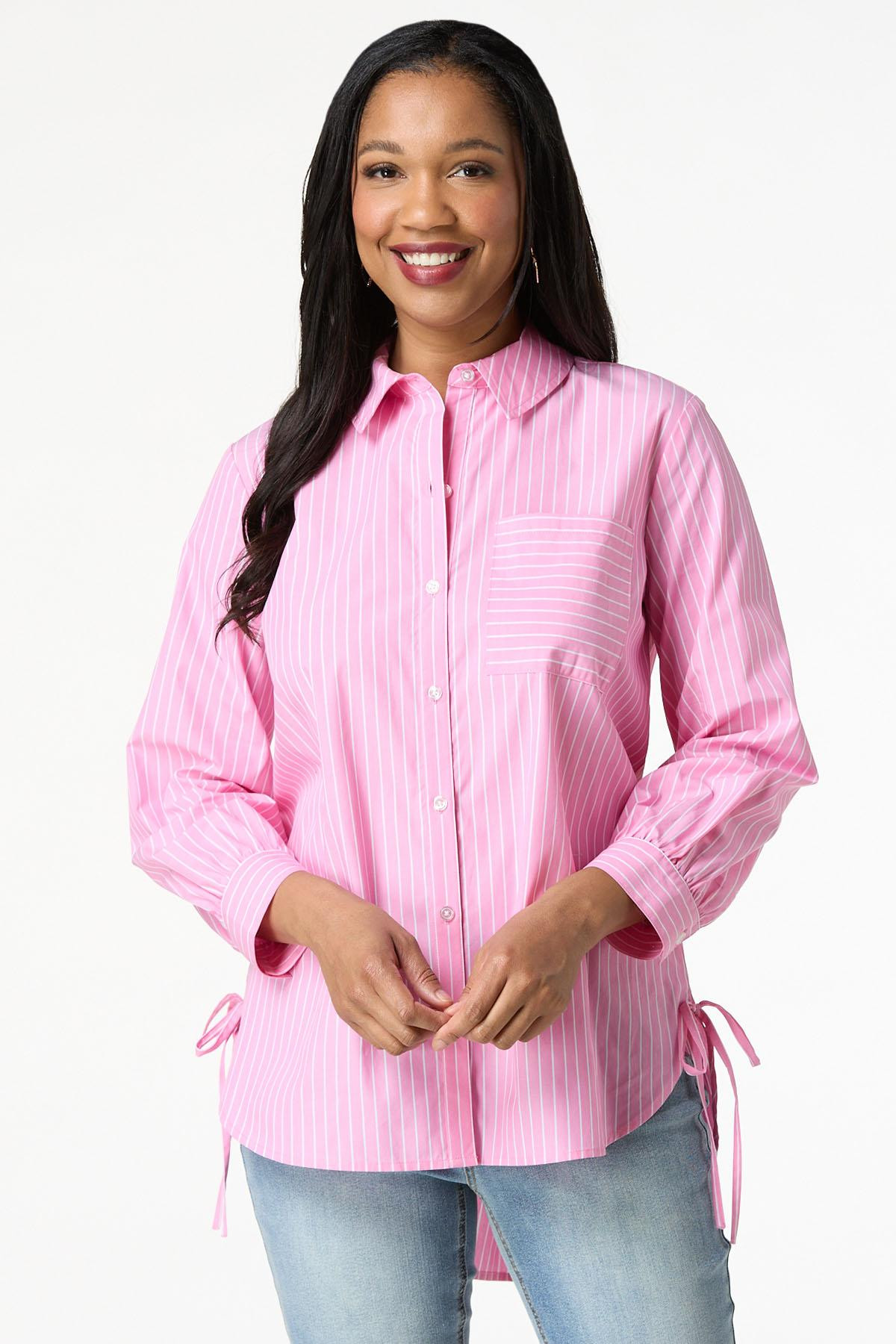 Pink Striped Tie Hem Top | Cato Fashions