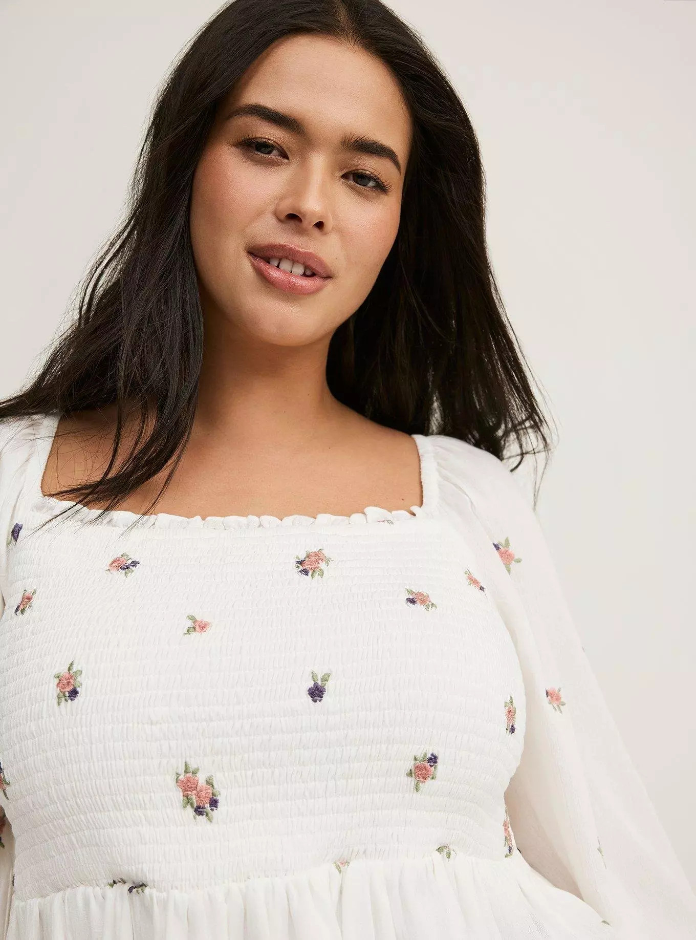 Embroidered Smocked Crop Blouse | Torrid (US & Canada)