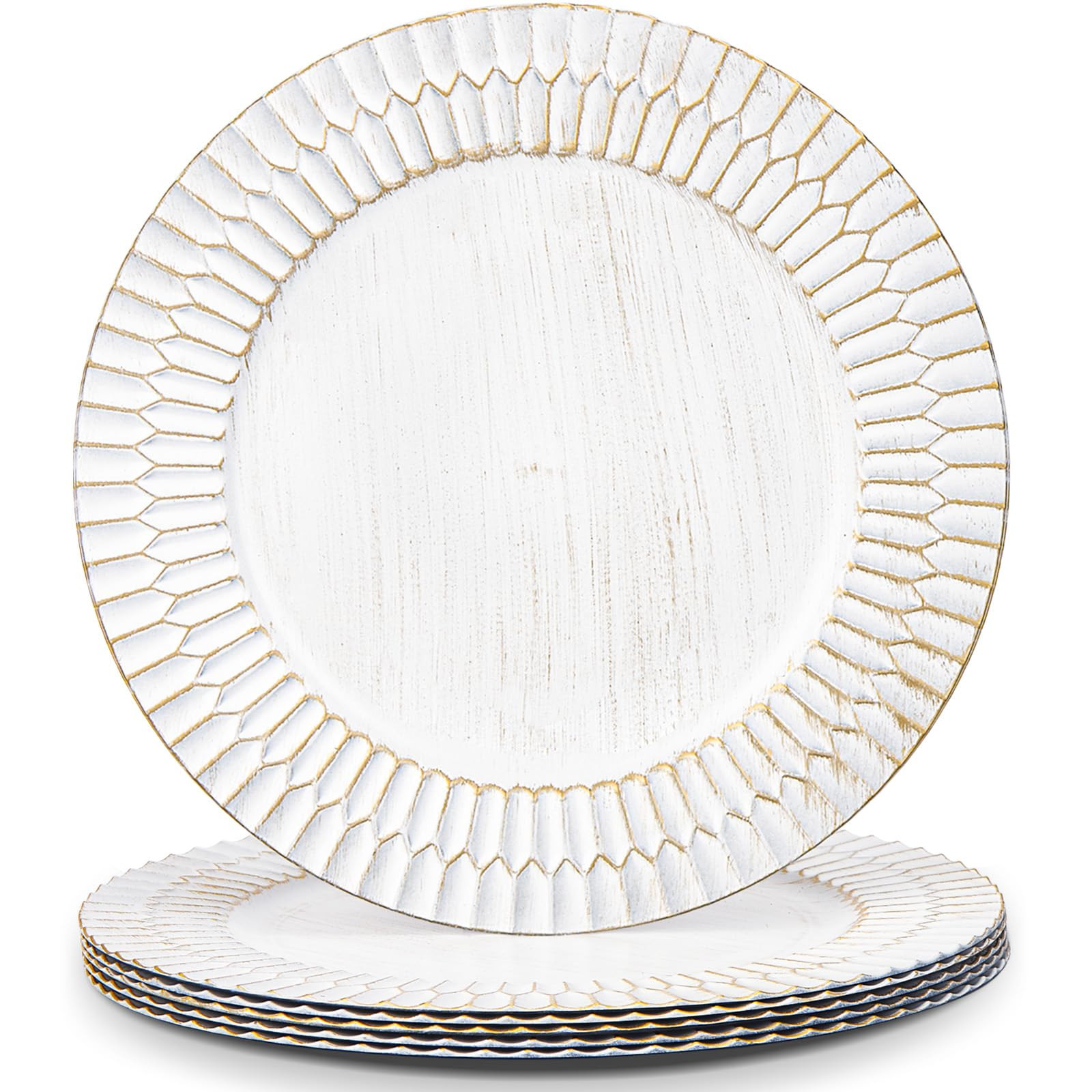 13" White Chargers for Dinner Plates, Decorative Charger Plates, Plastic Charger & Service Plate ... | Amazon (US)