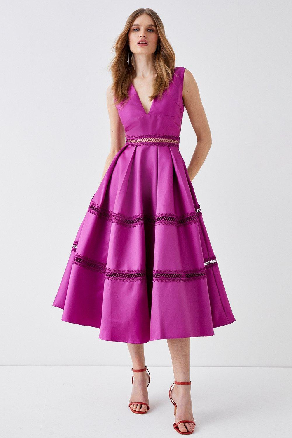 Plunge Neck Twill Midi Dress With Lace Trims | Coast UK & IE