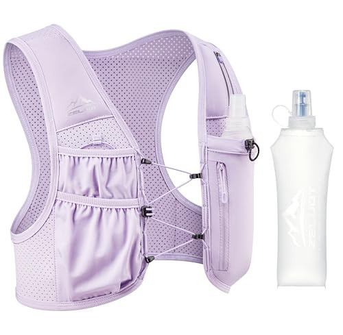 Zelvot Running Vest for Women Men, USA Original Patent, Adjustable Chest Straps Running Hydration Vest with 500ml Soft Flask, Lightweight Reflective Hydration Backpack for Marathon (Purple, XS/S) | Amazon (US)