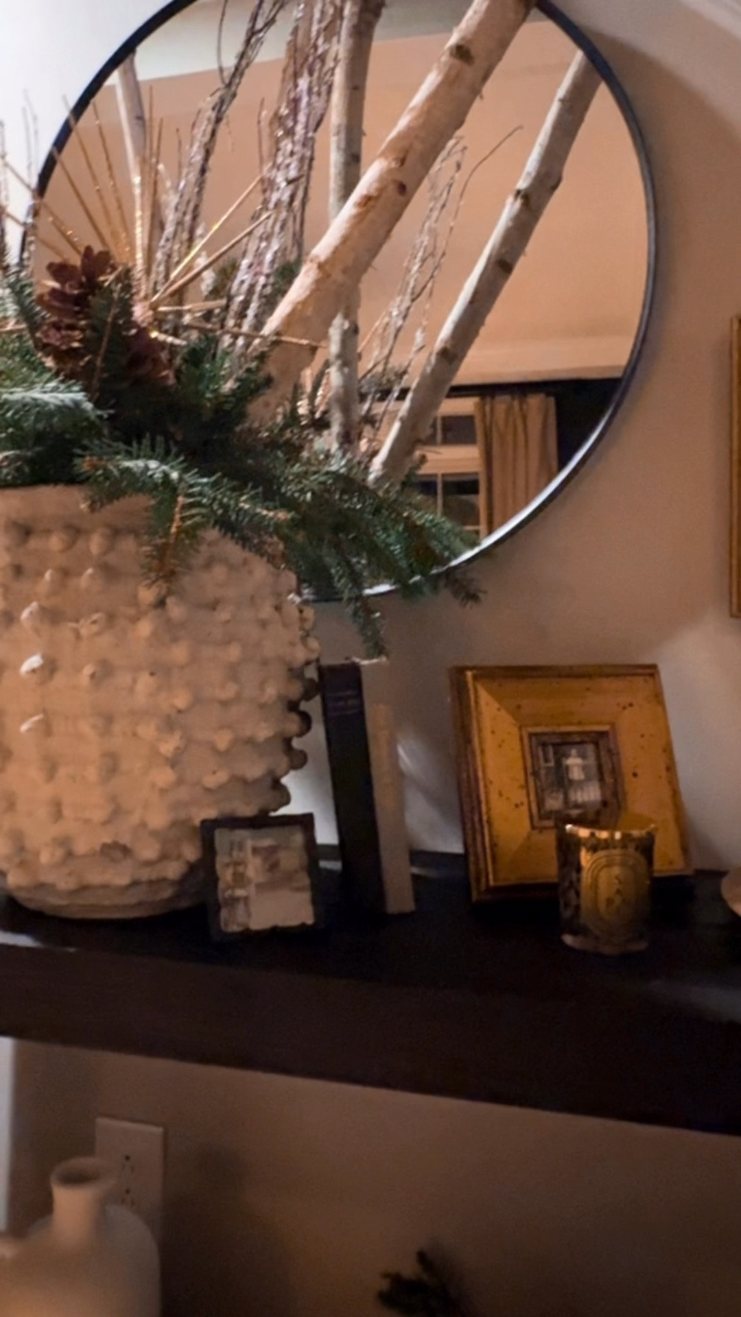 Gathered branches, pine clippings, pine cones and a $10 gold tree topper -   and made a nice little arrangement - will add little white lights. 
Favorite holiday candle - Luxe gift 

#LTKHoliday #LTKGiftGuide #LTKdayinmylife