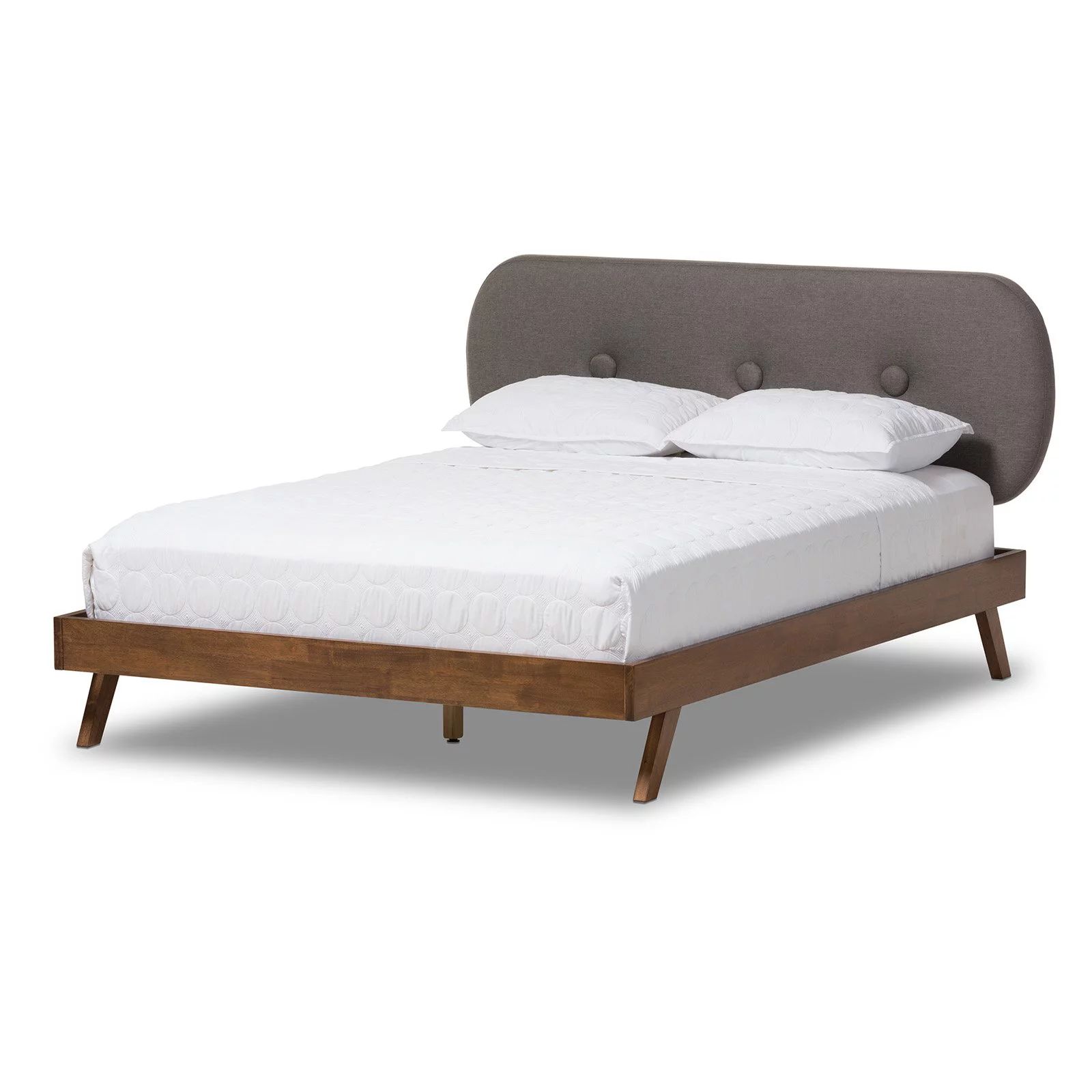 Baxton Studio Penelope Mid-Century Modern Solid Walnut Wood Fabric Upholstered Platform Bed, Mult... | Walmart (US)