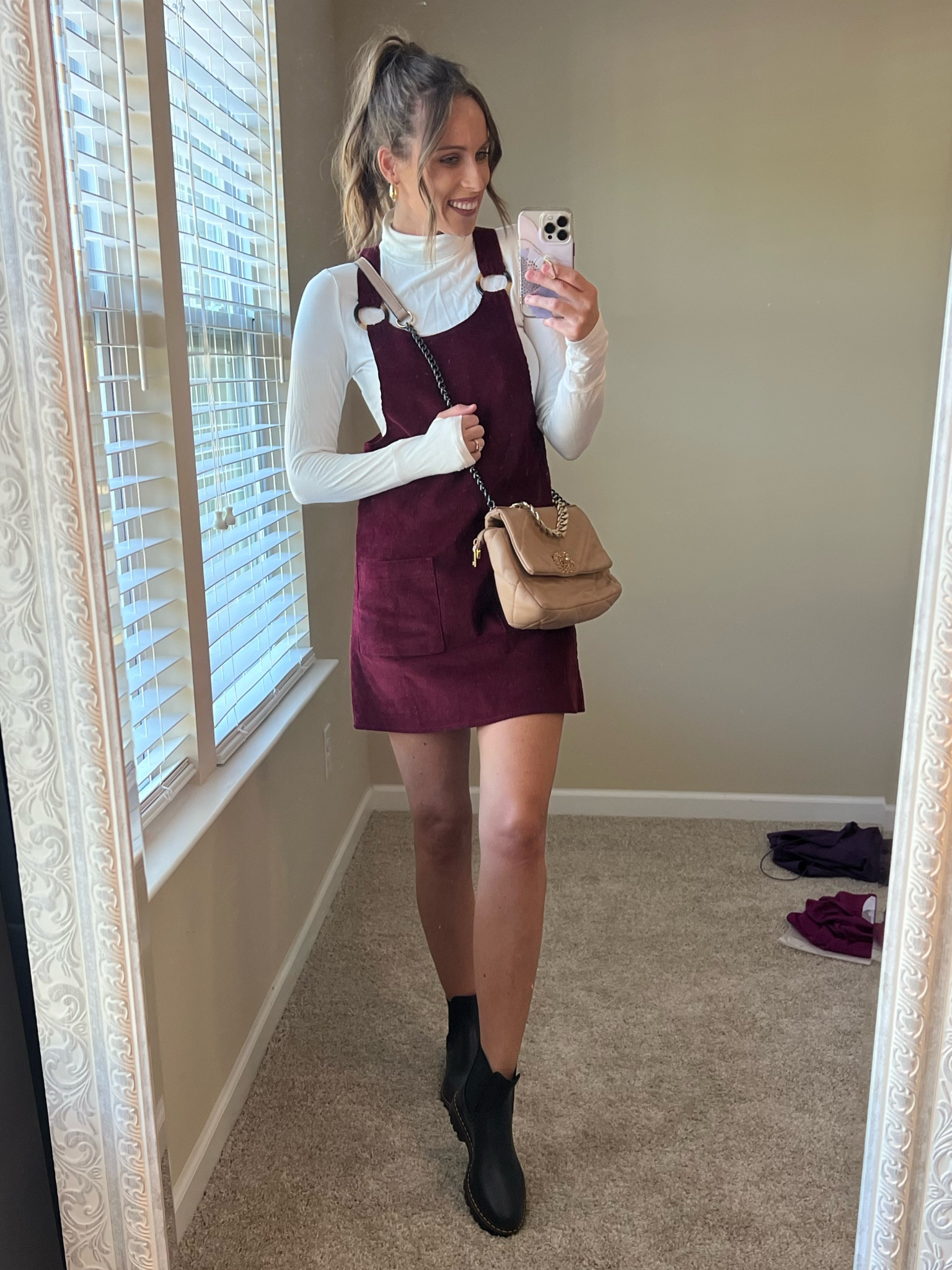 Falling for this look 🤎🍂

This look is great for the pumpkin patch, fall photos, the cider mill or winery 🍷

This dress is old but I’ve linked similar and it comes it a few colors too 🤎
Amazon fashion, Corduroy dress, burgundy dress, fall outfit, teacher outfit , dress, white turtleneck , rain boots, knee high boots, casual sneakers, crossbody bag, western boots 

#LTKfindsunder50 #LTKSeasonal #LTKstyletip