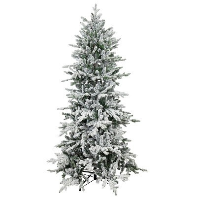 Sunnydaze Indoor Artificial Unlit Slim Christmas Tree with Metal Stand and Hinged Branches - 6' - Flocked | Target