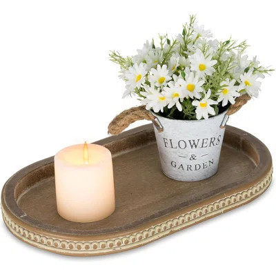 Brown Beaded Oval Coffee Table Tray, Farmhouse Kitchen Counter Decor & Vintage Centerpiece Organizer | Wayfair North America