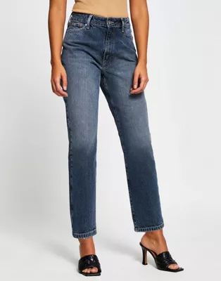 River Island Blair high rise straight cut jeans in blue black | ASOS (Global)