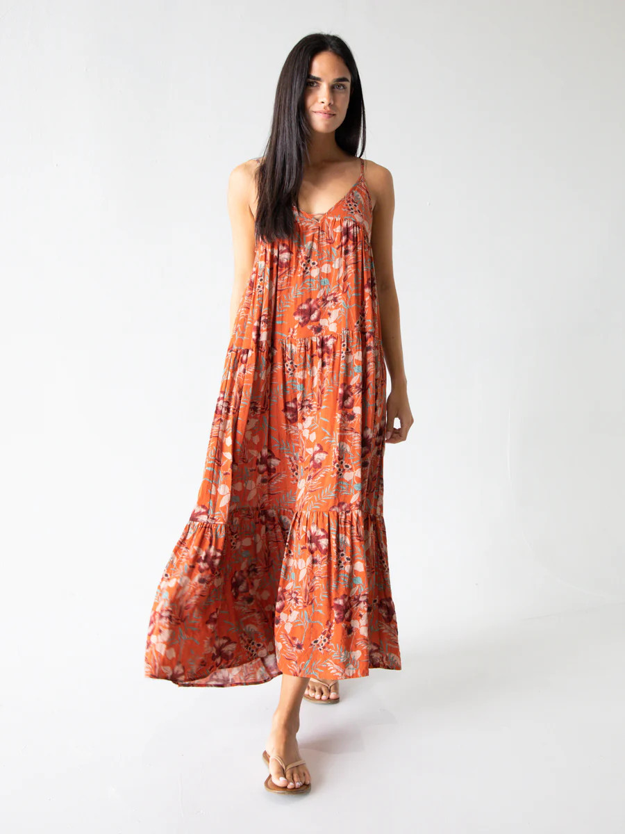 Riley Maxi Dress - Orange Floral | Natural Life