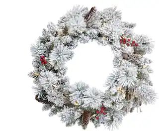 NOMA LED Pre-Lit Christmas Decoration Artificial Berry Flocked Wreath, 24-in#151-7199-6 | Canadian Tire