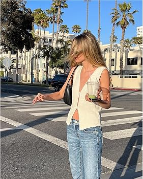 Women Vintage Crochet Vest Tank Top Y2k Sleeveless V Neck Knit Open Front Crop Top Streetwear | Amazon (US)