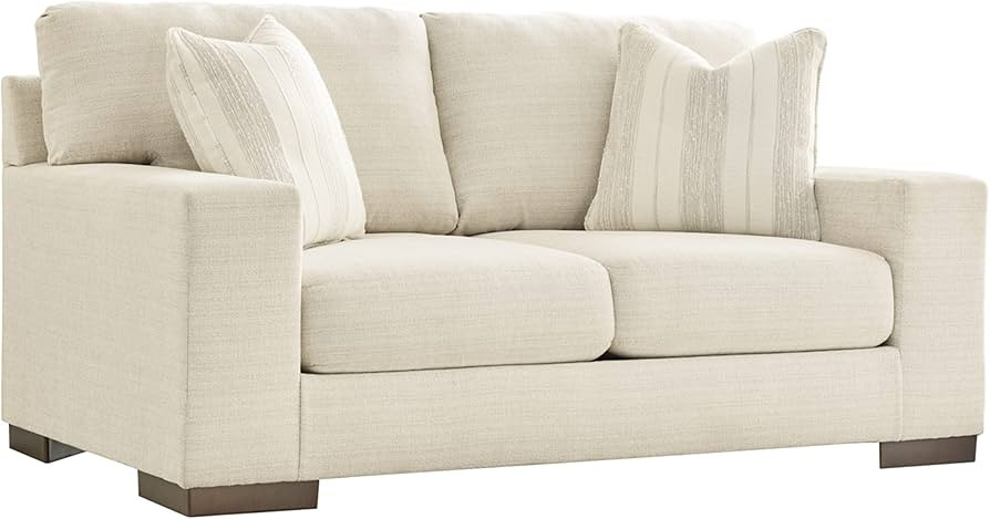 Signature Design by Ashley Maggie Contemporary Upholstered Loveseat with Accent Pillows, Off-Whit... | Amazon (US)