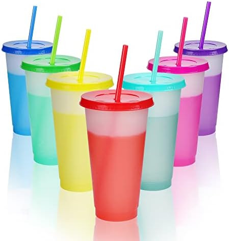 Color Changing Cups Tumblers with Lids Straws - 7 Reusable Bulk Tumblers Plastic Cold Cups for Adult | Amazon (US)