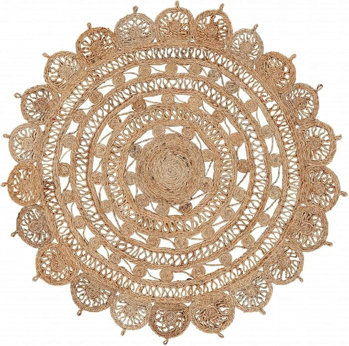 carpetfine Juteteppich Cate Rund Naturfarbe \u00d8 150 cm handgewebt aus Jute | Moderner Naturtep... | Amazon (DE)