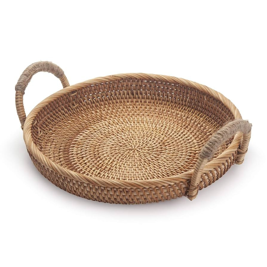 Rattan Round Fruit Basket for Table Wicker Bread Tray with Handle for Serving Food, Crackers, Sna... | Amazon (US)