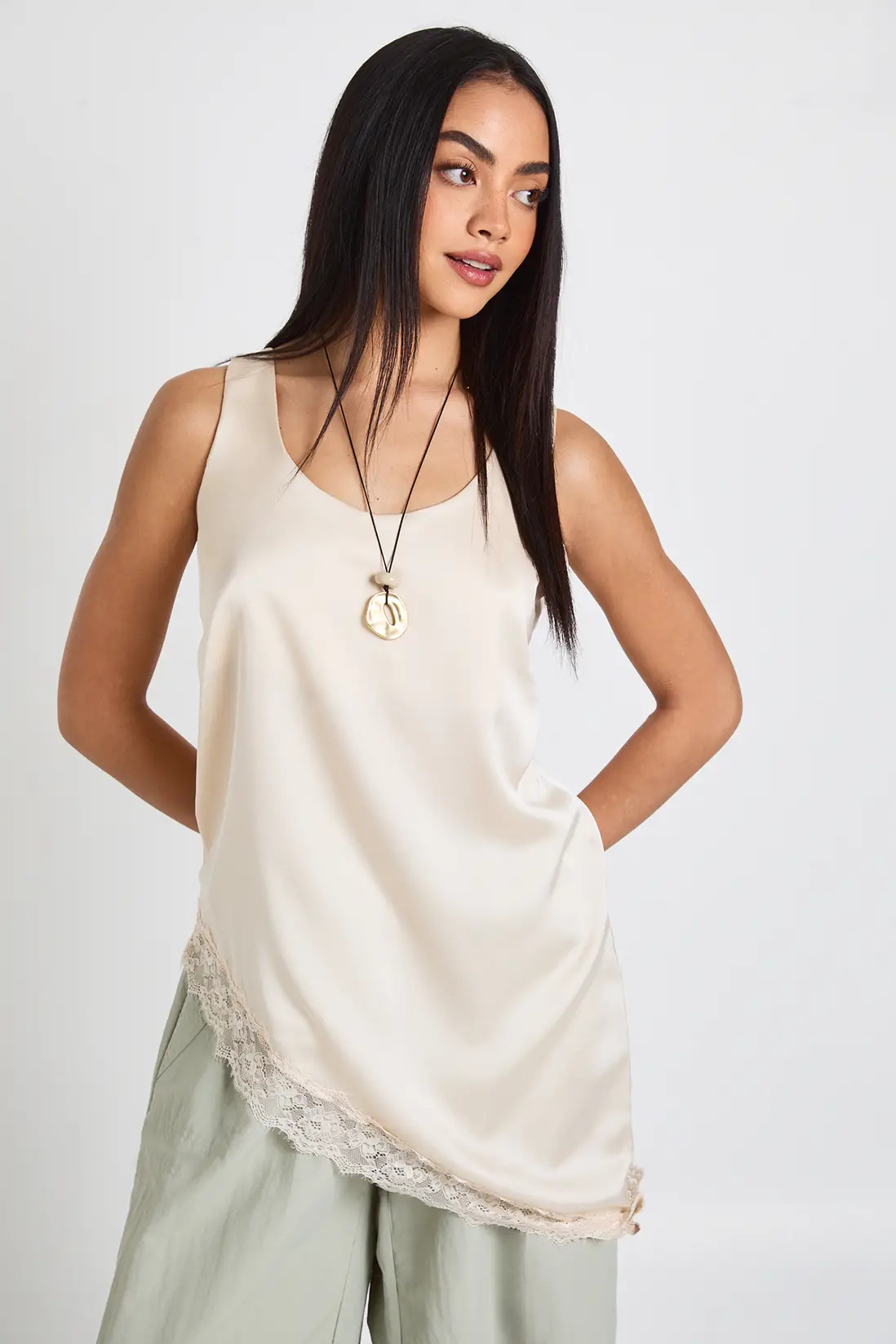 Oyster Scoop Neck Asymmetric Hem Cami Top | Boohoo USA | boohoo (US & Canada)